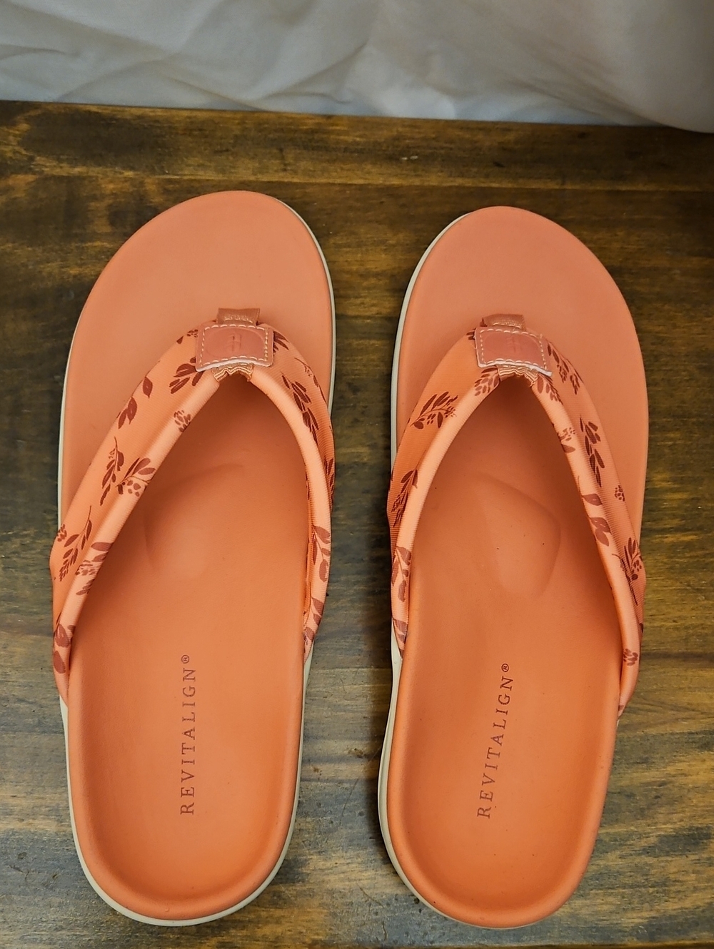 REVITALIGN Coral Pink Floral Foam Flip Flops for Women 10